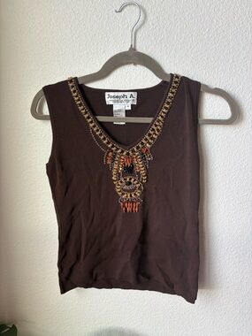 Joseph A Brown Beaded Sleeveless Tank